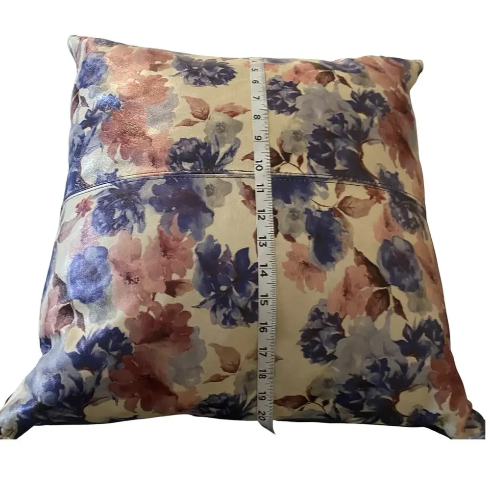 NWT Garuglieri Throw Pillow Floral Genuine Leather Made In Italy Duck Feathers